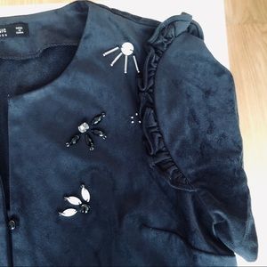 Zara Navy Blue Suede Crop Top (S)